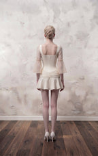 Ethereal Ruched Satin Mini Dress with Sheer Bell Sleeves (Pre-Order)